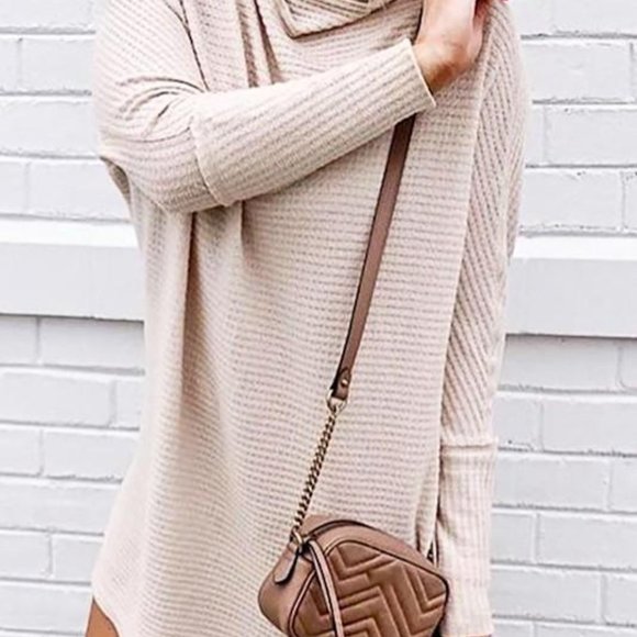 SOLD OUT! LATTE TURTLENECK WAFFLE DRESS - Picture 3 of 7